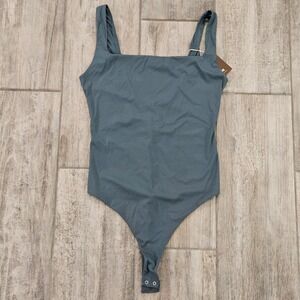 INLYRIC Bodysuit Womens Size S Square Neck Thong Midnight Emerald‎ Stretch Snap